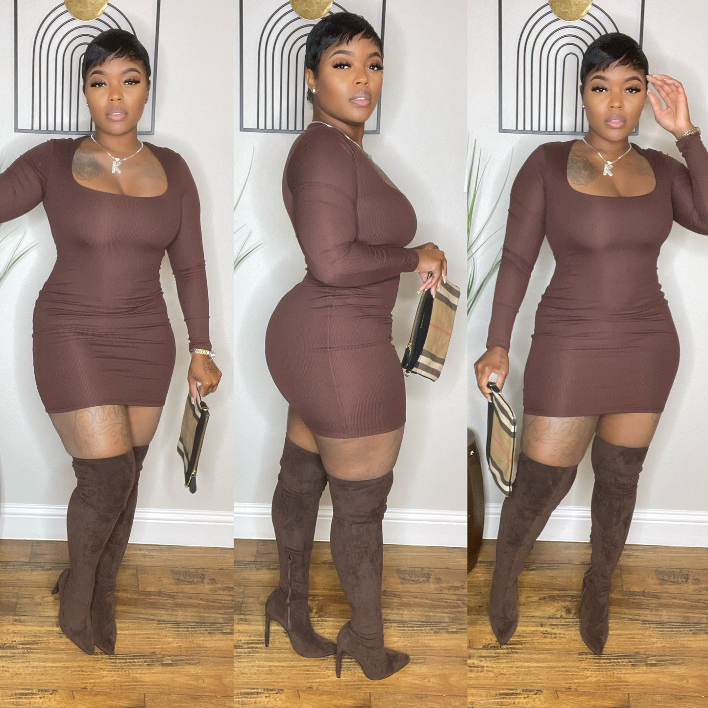 Brown Basic Fall Dress