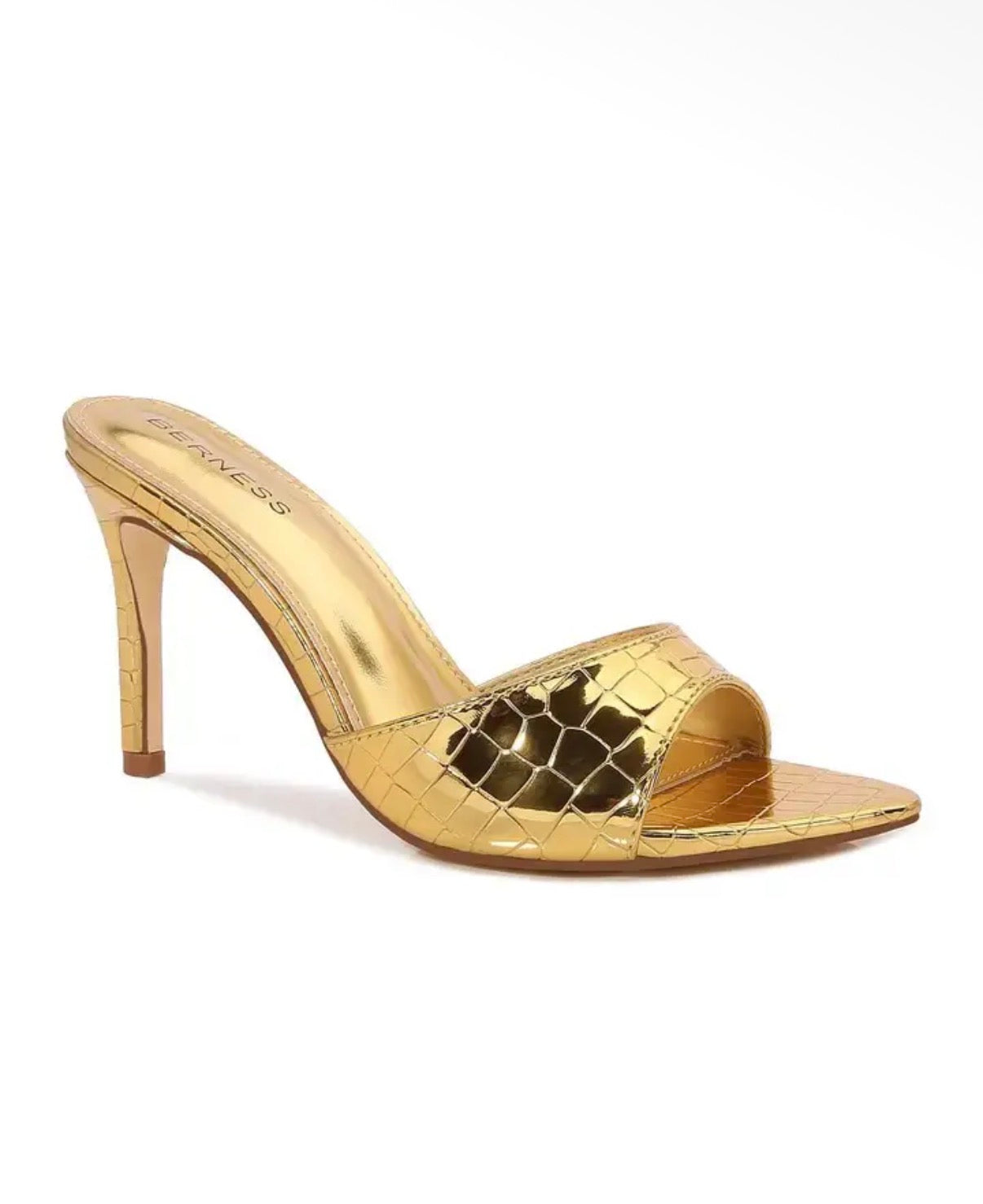 Gold Crocodile Stiletto Mules