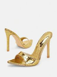 Gold Crocodile Stiletto Mules